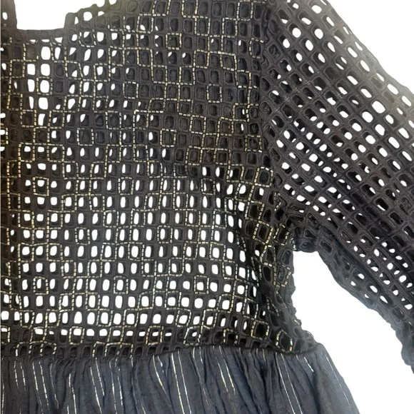 Maeve Anthropologie Alameda Beaded Bell Sleeve Peplum Blouse Size 8 Black - Picture 6 of 10